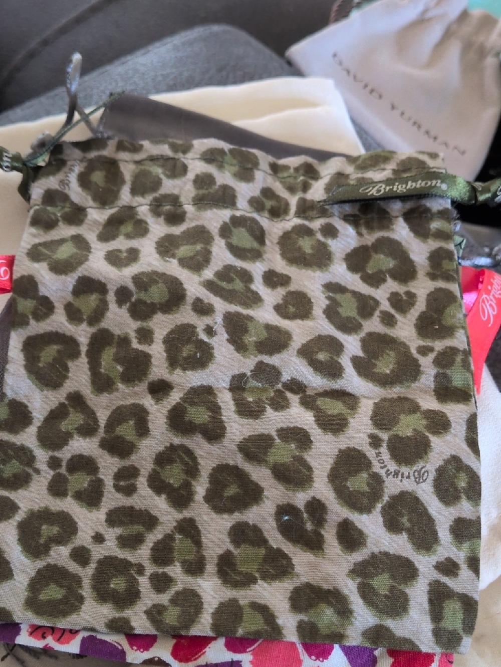 Brighton Vintage Olive and Dark Green Leopard Print Jewelry Pouch